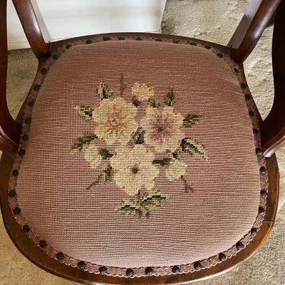 2 Vintage Victorian Chairs, Maple Oak, Velveteen Chairs ( 3 more in lot 40 , they are slightly shorter at 32 inches tall)