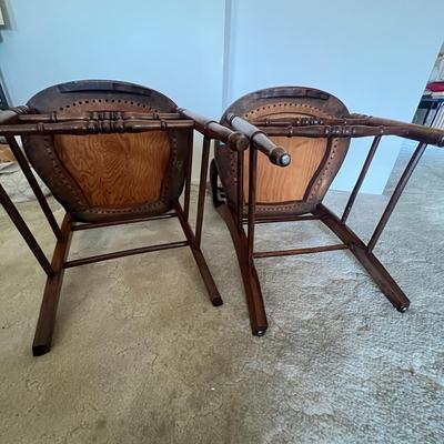 2 Vintage Victorian Chairs, Maple Oak, Velveteen Chairs ( 3 more in lot 40 , they are slightly shorter at 32 inches tall)