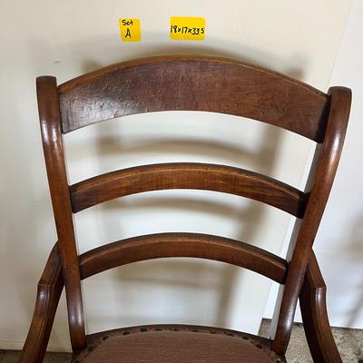 2 Vintage Victorian Chairs, Maple Oak, Velveteen Chairs ( 3 more in lot 40 , they are slightly shorter at 32 inches tall)