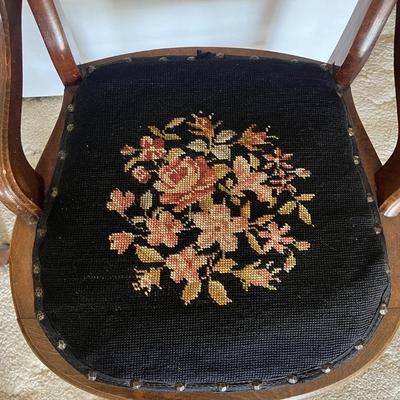 2 Vintage Victorian Chairs, Maple Oak, Velveteen Chairs ( 3 more in lot 40 , they are slightly shorter at 32 inches tall)