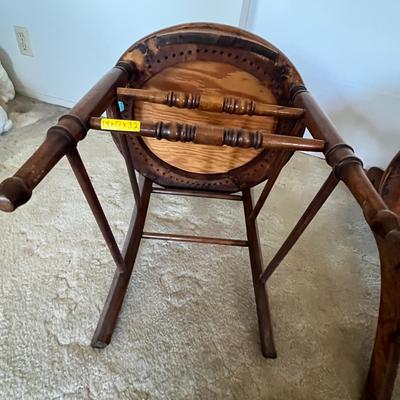 3 Vintage Victorian Velveteen Chairs Maple Oak, ( there are 2 more in lot 36, they are slightly taller at 33.5 inches)