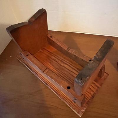 Vintage MCM Wood Magazine Holder and Small Stool