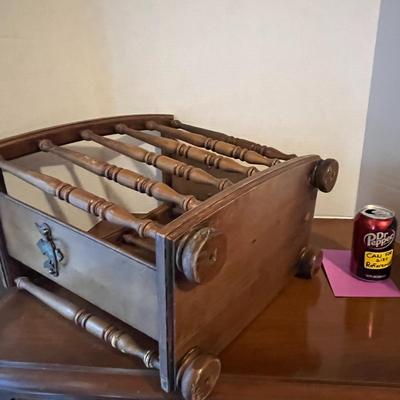 Vintage MCM Wood Magazine Holder and Small Stool