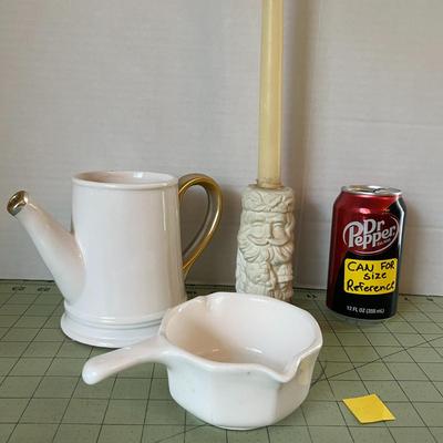 Ceramic Watering Can, serving cup and candle stick