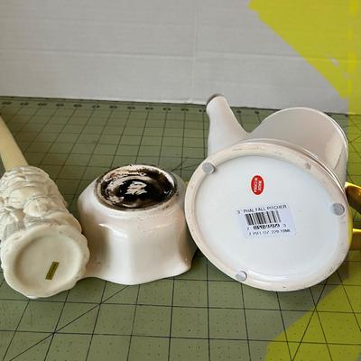 Ceramic Watering Can, serving cup and candle stick