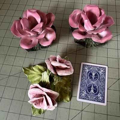 Pink Porcelain Rose Figurine Trio