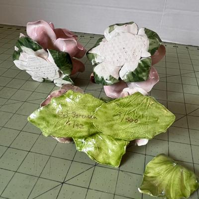Pink Porcelain Rose Figurine Trio