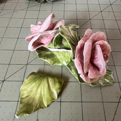 Pink Porcelain Rose Figurine Trio