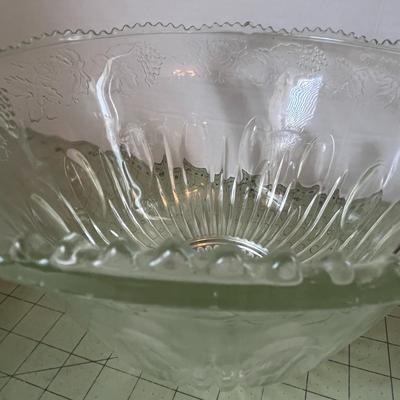 Vintage Glass Punch Bowl Set with Cups & Ladle