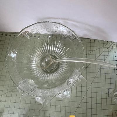 Vintage Glass Punch Bowl Set with Cups & Ladle