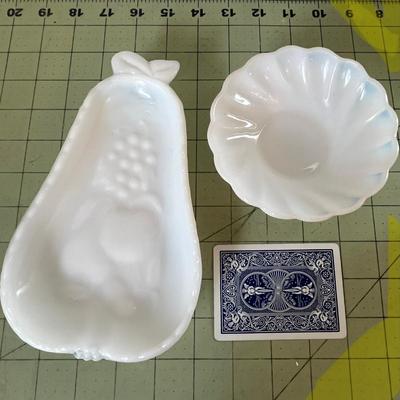 Milk Glass Pear Dish & Scalloped Bowl Set