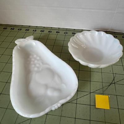 Milk Glass Pear Dish & Scalloped Bowl Set