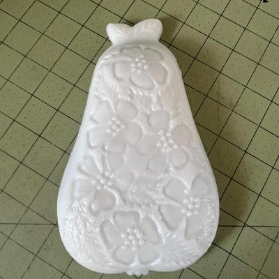 Milk Glass Pear Dish & Scalloped Bowl Set