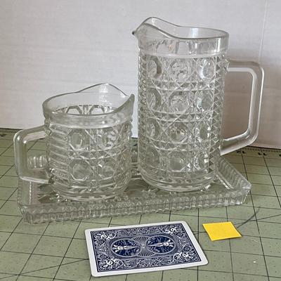 Pressed Glass Pitcher & Creamer Set with Tray