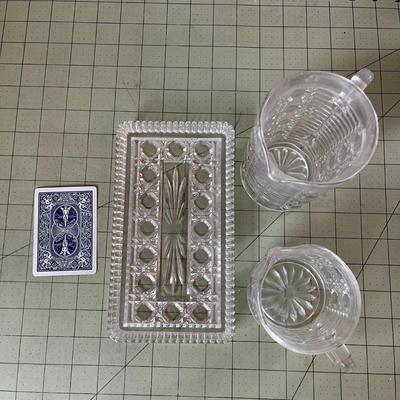 Pressed Glass Pitcher & Creamer Set with Tray