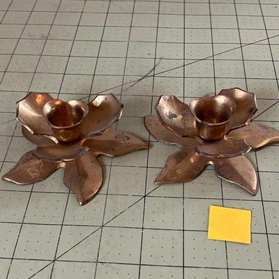 Copper Flower Candle Holders – Pair