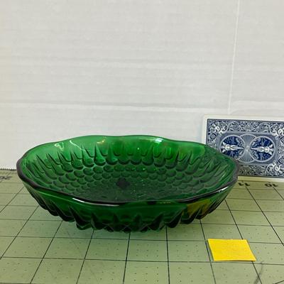 Emerald Green Pressed Glass Bowl