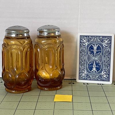 Amber Pressed Glass Salt & Pepper Shakers