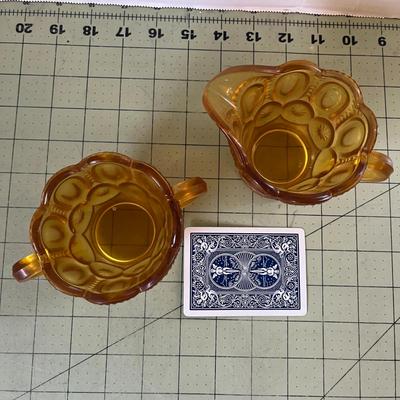 Amber Pressed Glass Creamer & Sugar Set