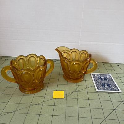 Amber Pressed Glass Creamer & Sugar Set