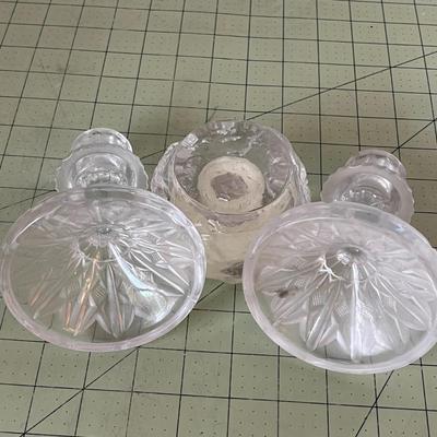Cut Glass Candle Holders Trio