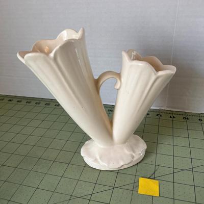 Ivory Double Trumpet Ceramic Vase