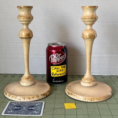 Distressed Cream Wooden Candlesticks