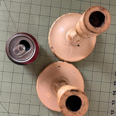 Distressed Cream Wooden Candlesticks