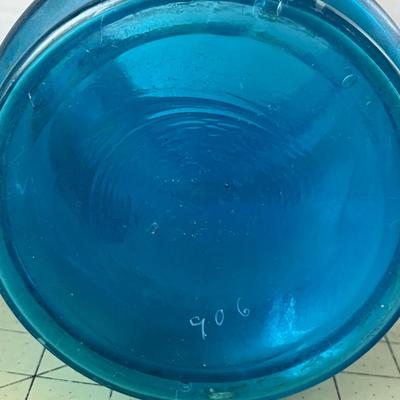 Hand Painted Aqua Pitcher & Glass Set