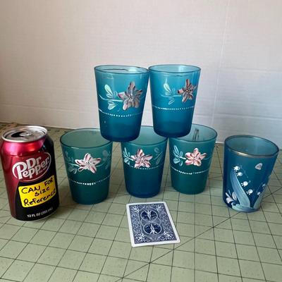 Hand Painted Aqua Pitcher & Glass Set