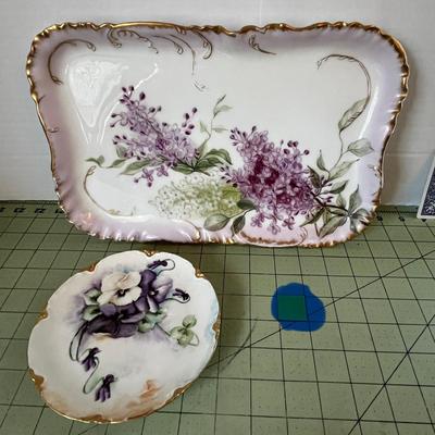 Floral Porcelain Plates with Gold Trim