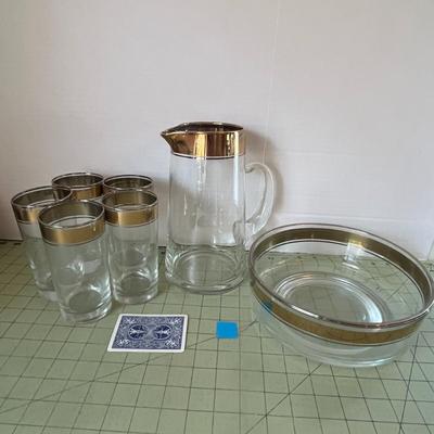 Gold Rim Glassware Pitcher Set