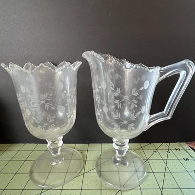 Etched Glass Creamer & Sugar Set