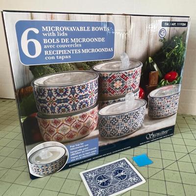 Set of 6 Ceramic Storage Bowls with Lids – Colorful Mediterranean Tile Design
