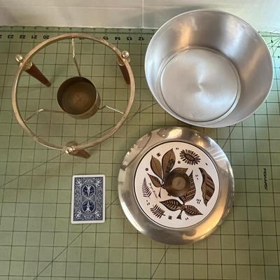 Vintage Mid-Century Modern Buffet Server – Atomic Era Chafing Dish with Stand & Forks