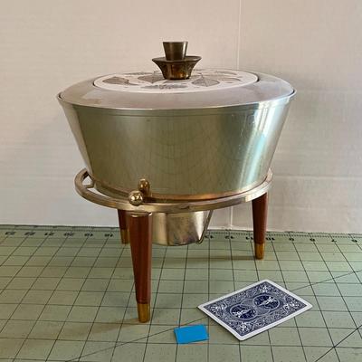 Vintage Mid-Century Modern Buffet Server – Atomic Era Chafing Dish with Stand & Forks