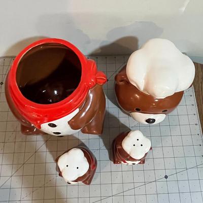 Ceramic Bear Chef Kitchen Set – Cookie Jar with Matching Salt & Pepper Shakers
