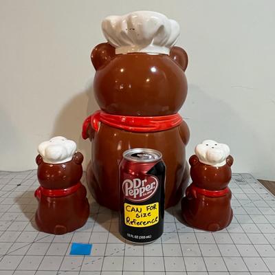 Ceramic Bear Chef Kitchen Set – Cookie Jar with Matching Salt & Pepper Shakers