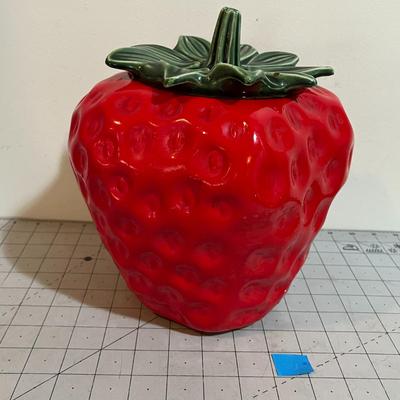 Vintage Ceramic Strawberry Cookie Jar – Large Red Fruit Kitchen Canister