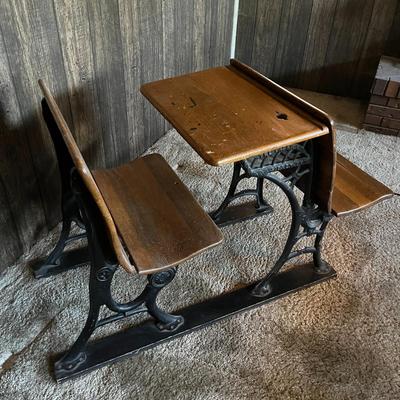 Vintage Cast Iron and Wood School Desk