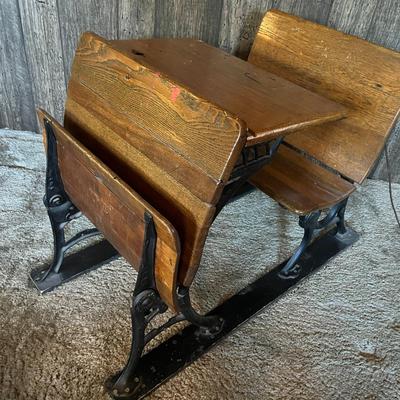 Vintage Cast Iron and Wood School Desk