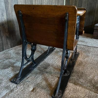 Vintage Cast Iron and Wood School Desk