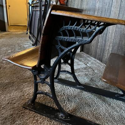 Vintage Cast Iron and Wood School Desk