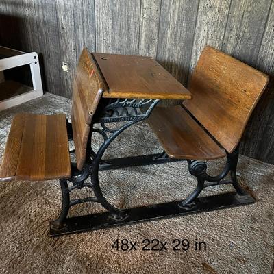 Vintage Cast Iron and Wood School Desk