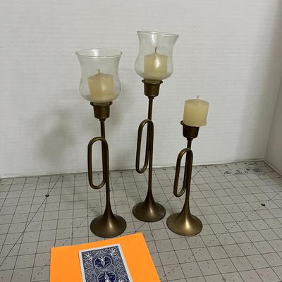 Set of 3 Brass Candle Holders