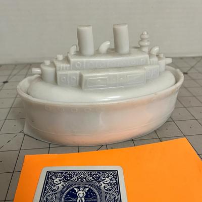 Milk Glass Ship Trinket Dish