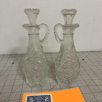 Pressed Glass Cruet Bottles with Stoppers