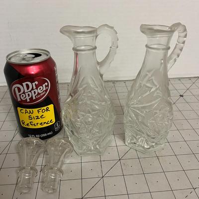 Pressed Glass Cruet Bottles with Stoppers