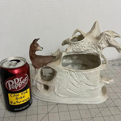 Winter Cabin Figurine with Deer and Trees