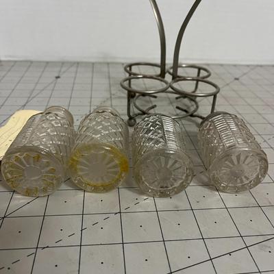 Diamond-Cut Glass Cruet Set with Metal Caddy